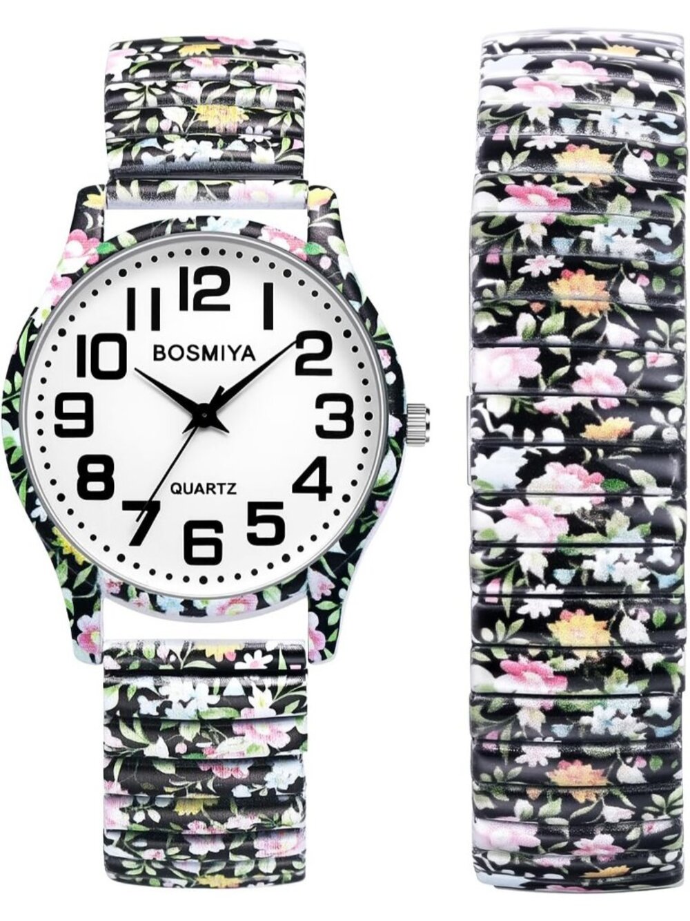 Women's Multi Colorful Flower Analog Elastic Stretch Band Bohemia Bracelet Watch